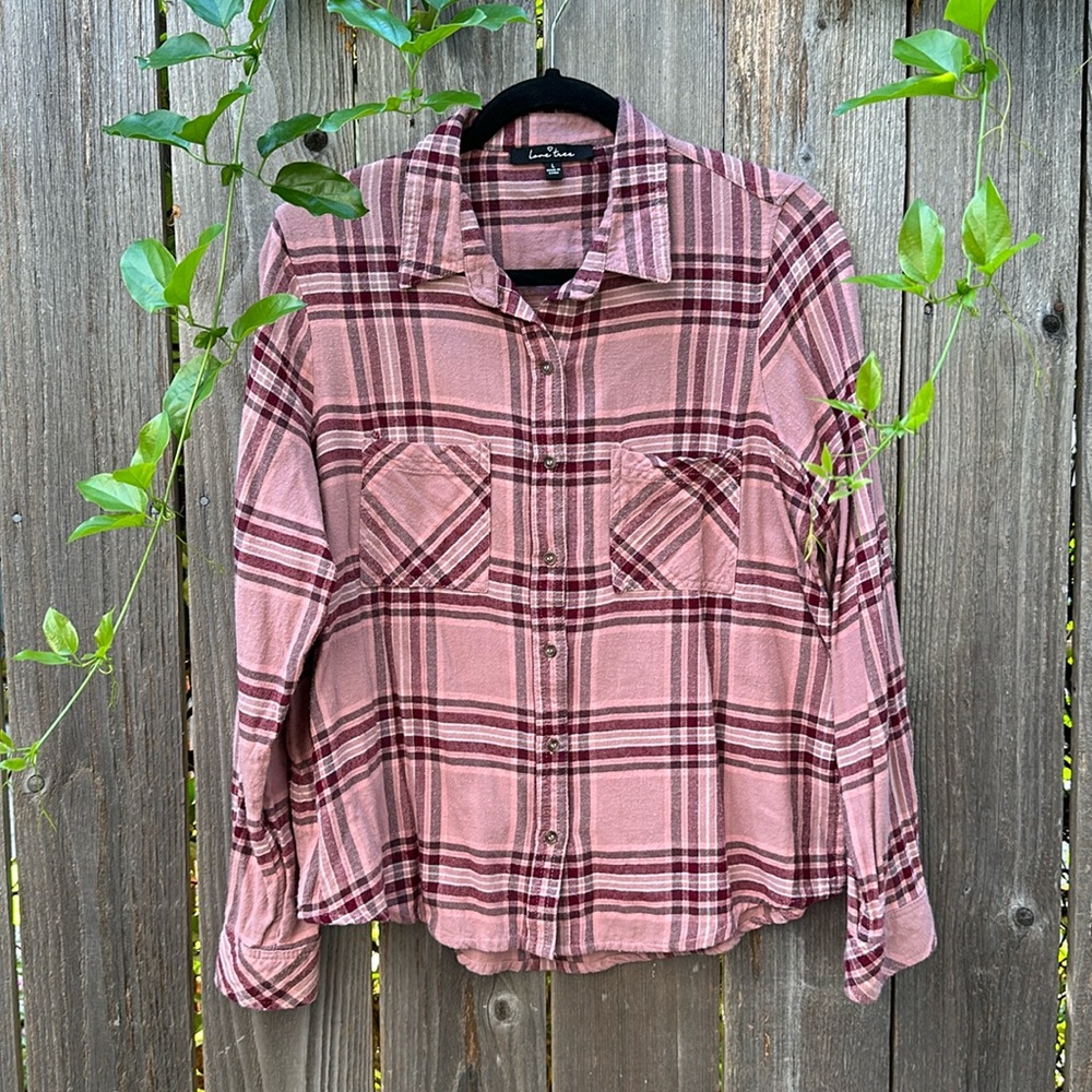 Flannel button down pink plaid L